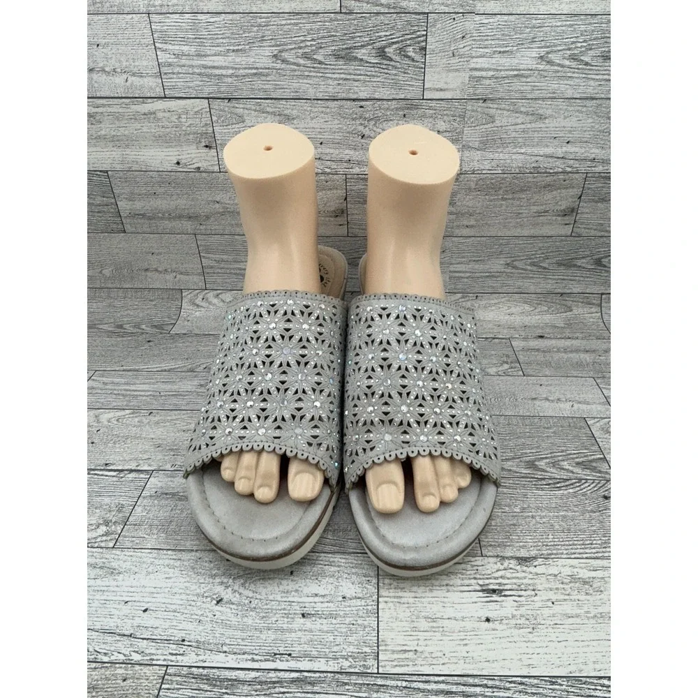 Spring Step Shoes Womens Size 41 Wedge Slide Sandals Laser‎ Cut Sparkle Comfort